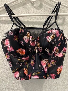Victoria's Secret Light Blue Floral Slip with Black Trim